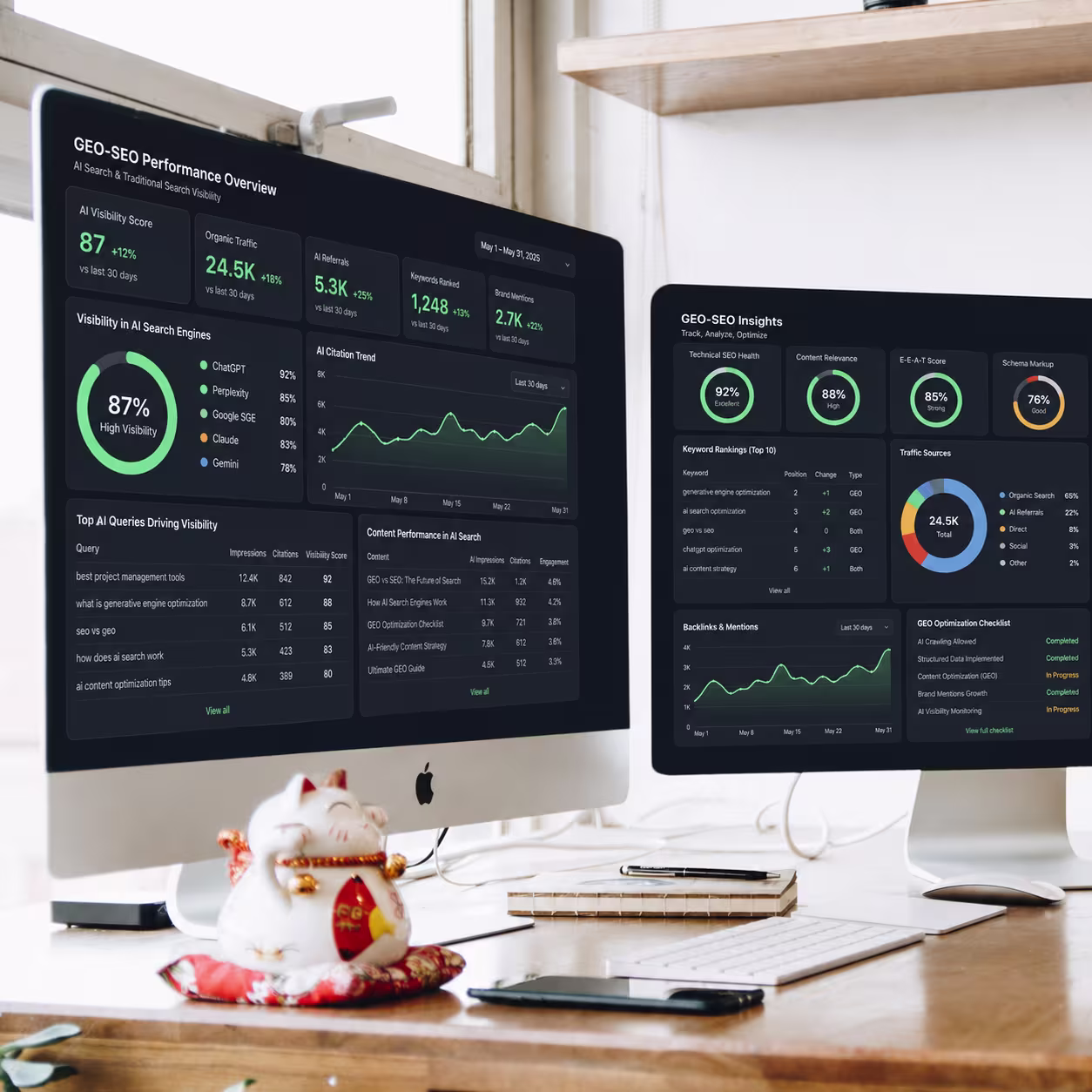 GEO and SEO performance dashboard